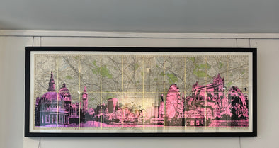Angela Morris-Winmill - 'London Panoramic I - Pink Leaf' Original Map (EXCLUDED FROM SMOKING HOT 25% OFF)