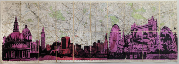 Angela Morris-Winmill - 'London Panoramic I - Pink Leaf' Original Map