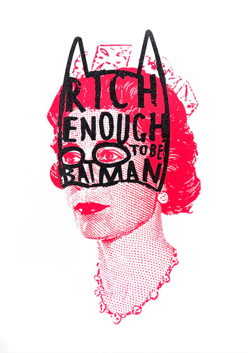 Heath Kane - 'Rich Enough To Be Batman - Lizzie Pink With Glitter Hand Drawn Mask'