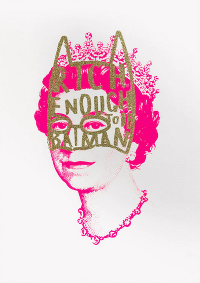 Heath Kane - 'Rich Enough To Be Batman - Queenie Pink With Gold Glitter Drawn Mask'