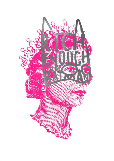 Heath Kane - 'Rich Enough To Be Batman - Lizzie Pink With Hand Drawn Mask'