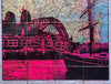 Angela Morris-Winmill - 'Sydney Harbour Bridge, Pink' Original on vintage map