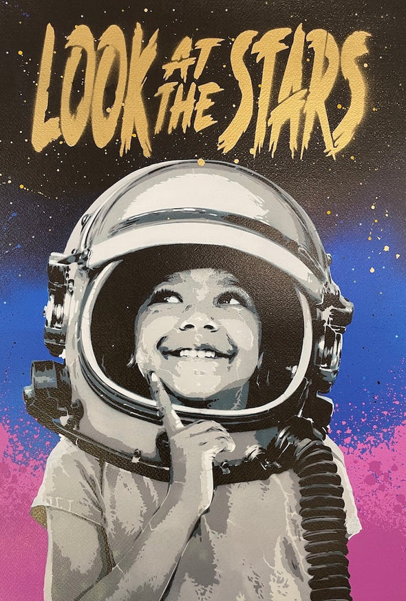 Alessio B - 'Look At The Stars' (Black, Blue and Pink) Hand-finished Spray-Painted Print