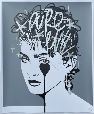 Pure Evil - 'Madonna Lucky Star - I Love Acid' Unique Hand Finished Print