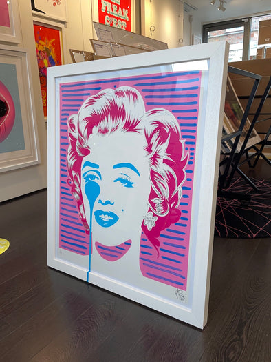 Pure Evil - 'Classic Marilyn - Pink and Blue Stripes' Unique Hand Finished Print
