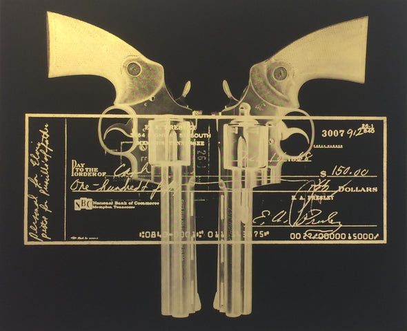 Russell Marshall - 'Elvis Gun Cheque Gold' (Framed) SOLD